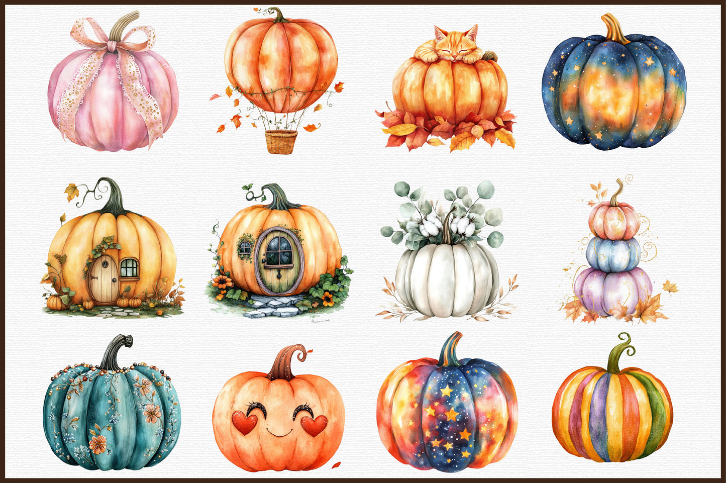 Autumn Whimsical Pumpkins PNG Bundle Fall Pumpkin Sublimation Clipart