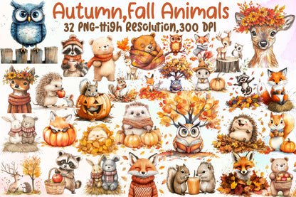 Autumn Fall Animals PNG Bundle Woodland Animal Clipart