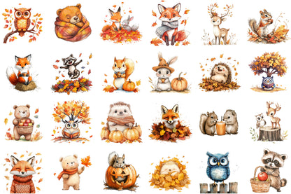 Autumn Fall Animals PNG Bundle Woodland Animal Clipart