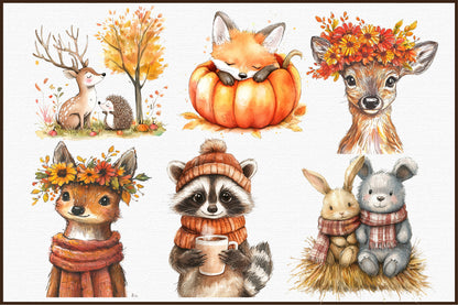 Autumn Fall Animals PNG Bundle Woodland Animal Clipart
