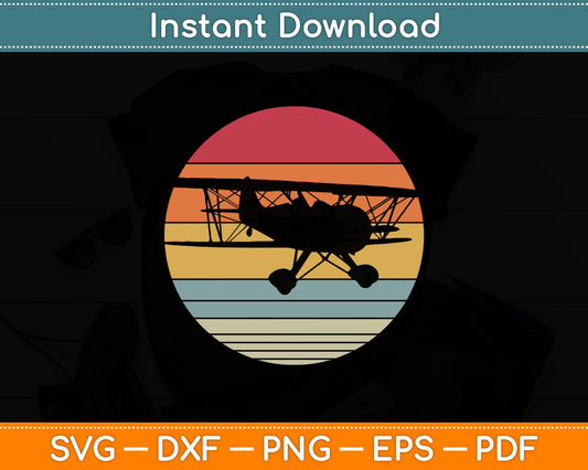 Aviator Pilot Biplane Airplane Aviation Retro Funny Svg Png Dxf Digital Cutting File