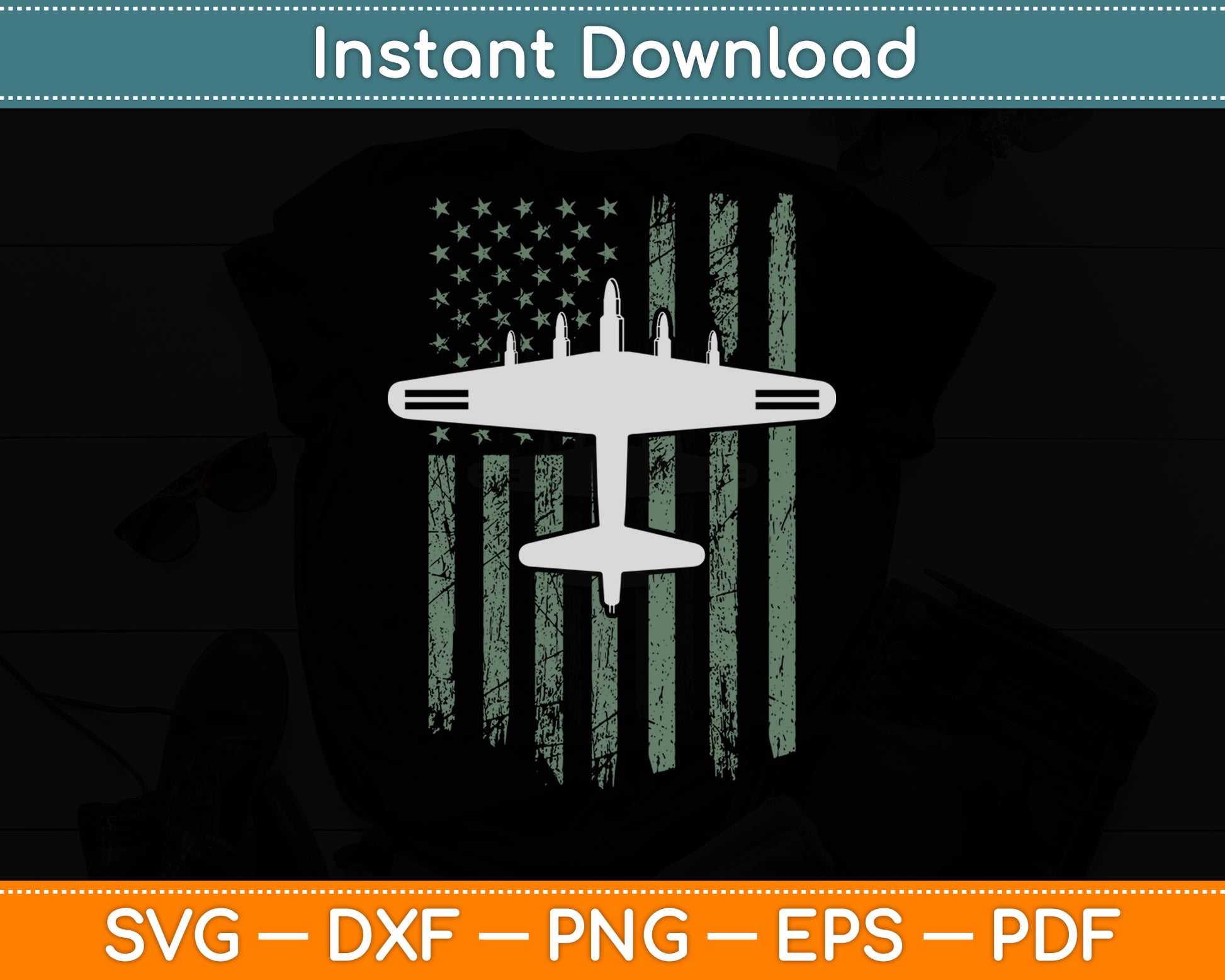 B17 Bomber WW2 Plane Aircraft USA Flag Veteran Pilot Svg Png Dxf Digital Cutting File