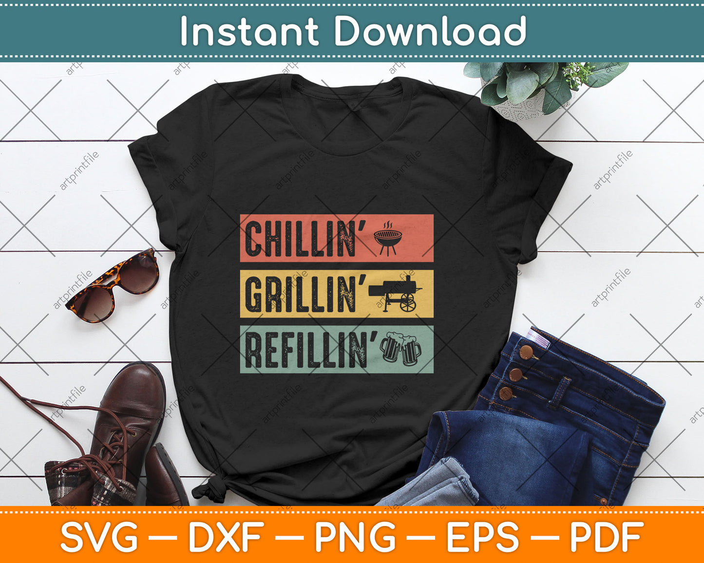 BBQ Smoker Chillin' Grillin' Refillin' Svg Digital Cutting File