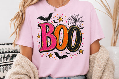 BOO Halloween PNG Pink Orange Black Spooky Sublimation Design