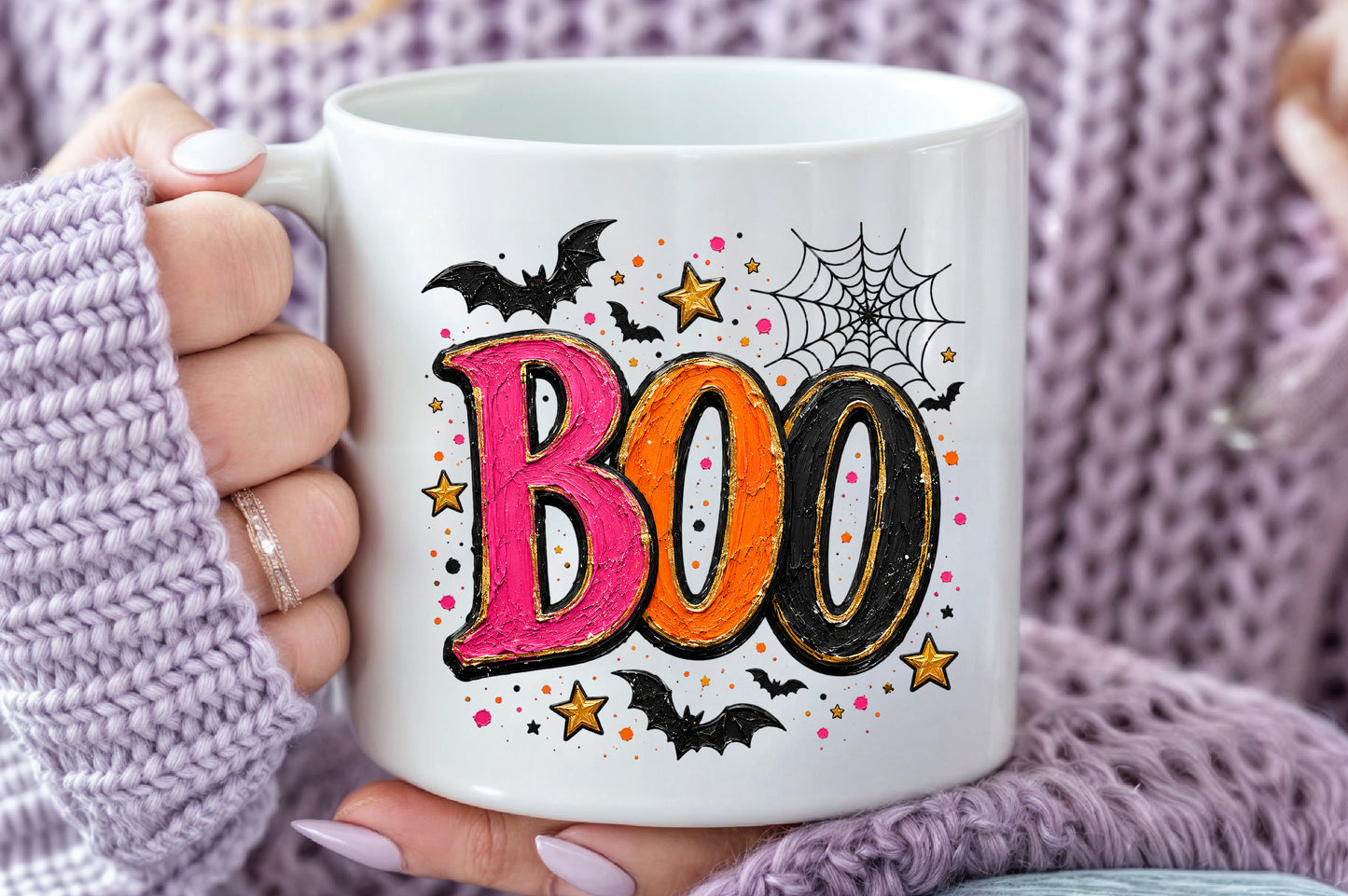 BOO Halloween PNG Pink Orange Black Spooky Sublimation Design
