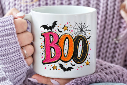 BOO Halloween PNG Pink Orange Black Spooky Sublimation Design