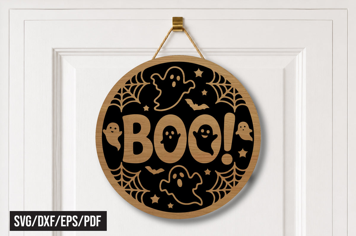 BOO Halloween Round Door Hanger SVG