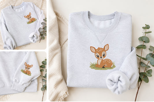 Baby Deer Embroidery Design – Cute Baby Deer Machine Embroidery Pattern, Adorable Woodland Animal Embroidery Design