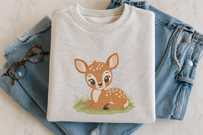 Baby Deer Embroidery Design – Cute Baby Deer Machine Embroidery Pattern, Adorable Woodland Animal Embroidery Design