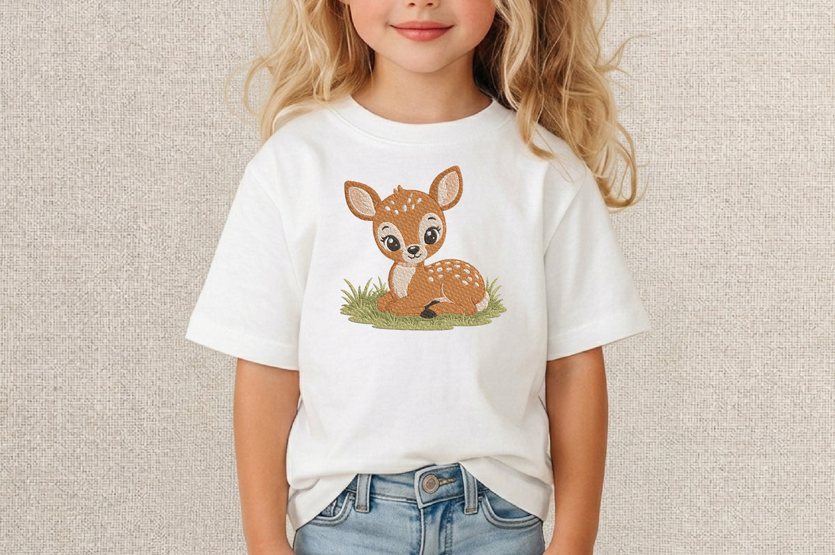 Baby Deer Embroidery Design – Cute Baby Deer Machine Embroidery Pattern, Adorable Woodland Animal Embroidery Design