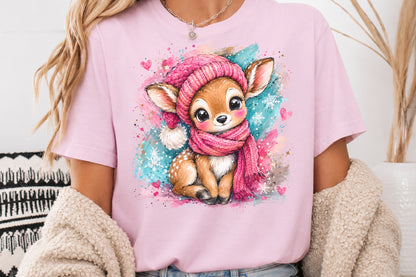 Baby Reindeer Christmas PNG Pink Winter Scarf Cute Sublimation Design