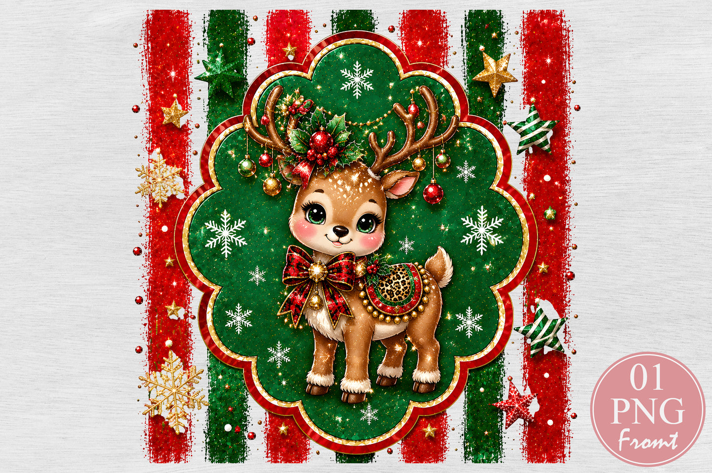 Cute Baby Reindeer PNG Christmas Deer Holiday Sublimation Design
