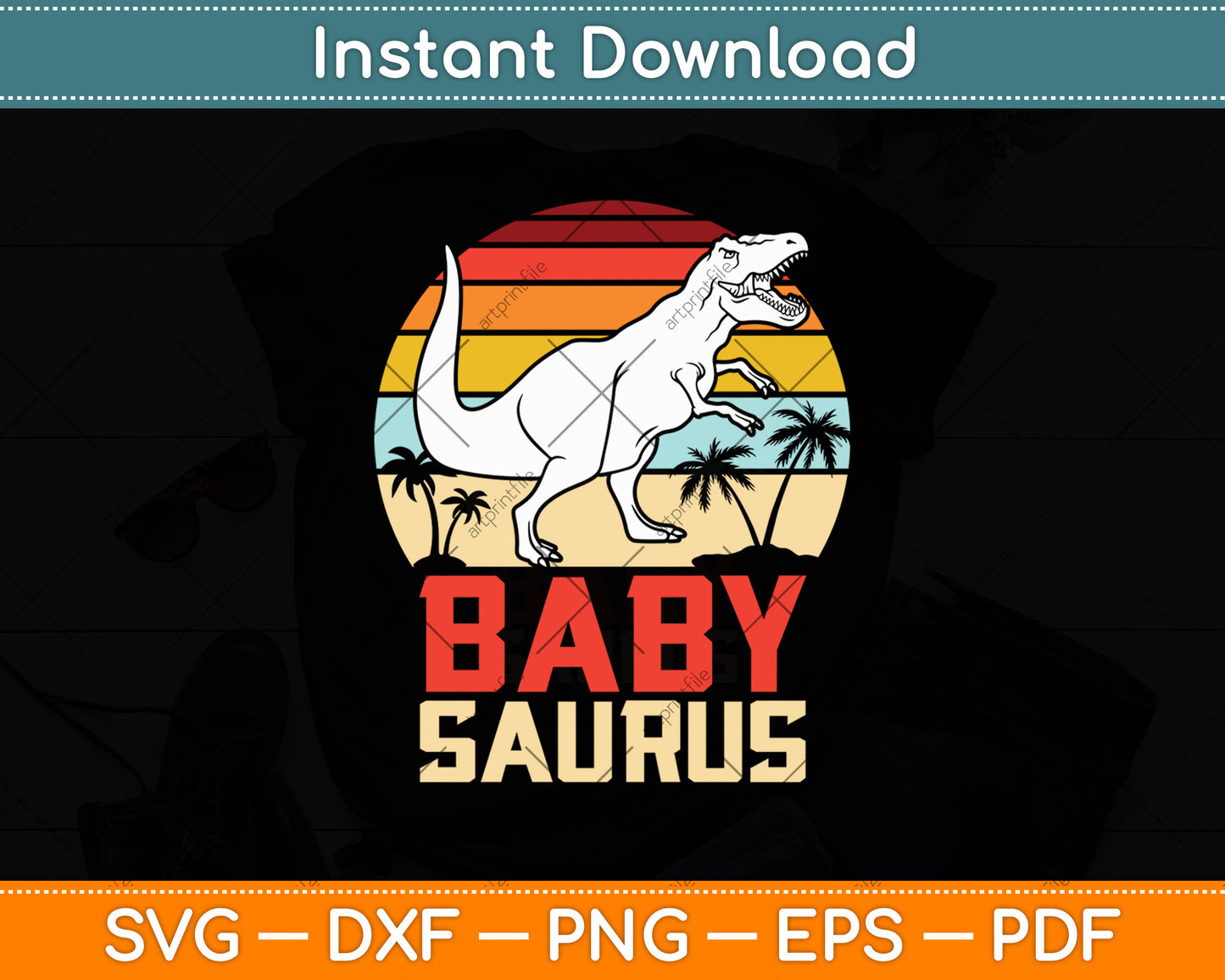 Baby Saurus Dinosaur Retro Vintage Svg Digital Cutting File