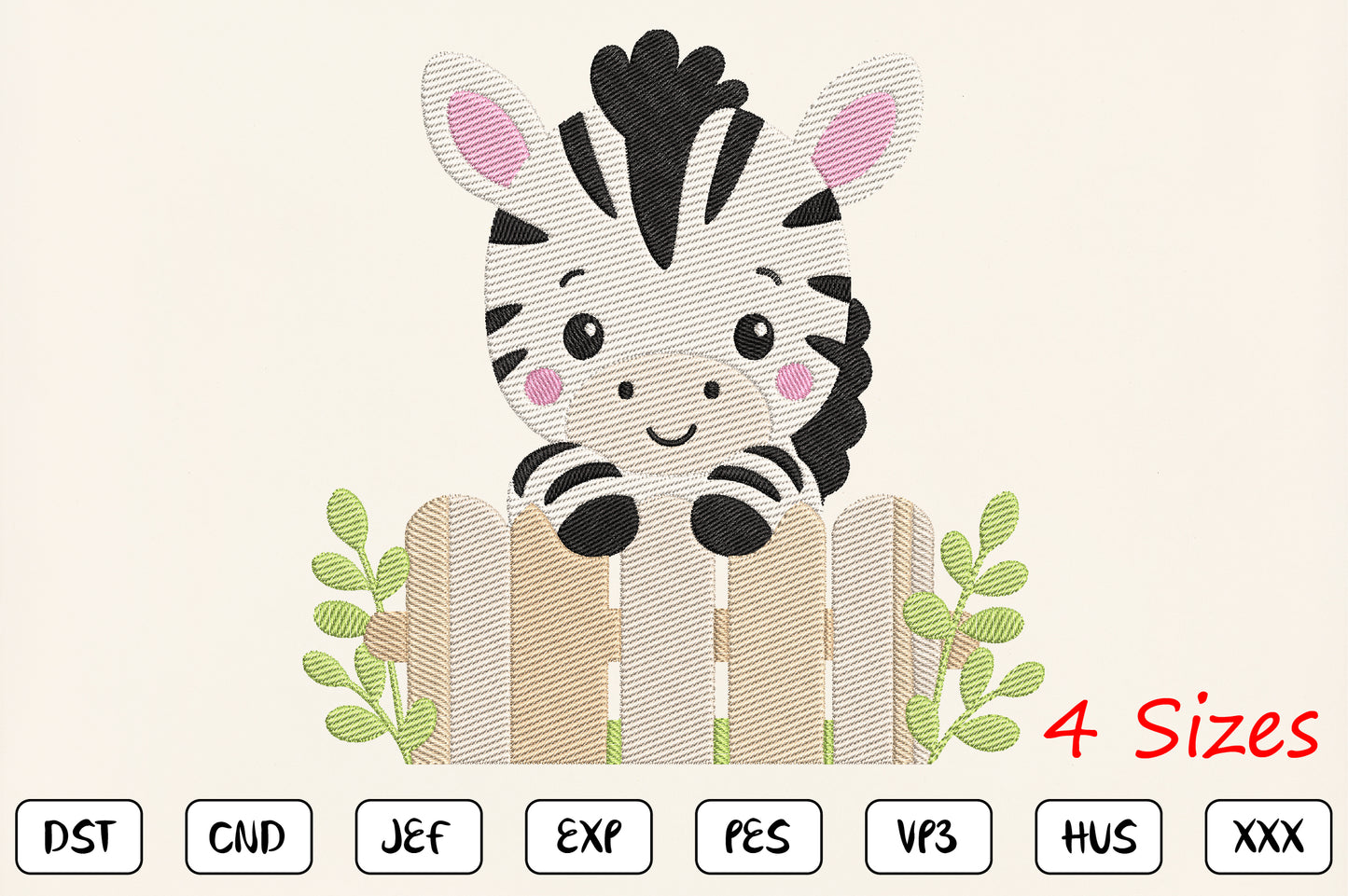 Cute Baby Zebra Embroidery Design, Adorable Zebra Machine Embroidery Pattern, Kawaii Zebra Embroidery Design