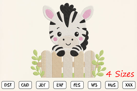 Cute Baby Zebra Embroidery Design, Adorable Zebra Machine Embroidery Pattern, Kawaii Zebra Embroidery Design