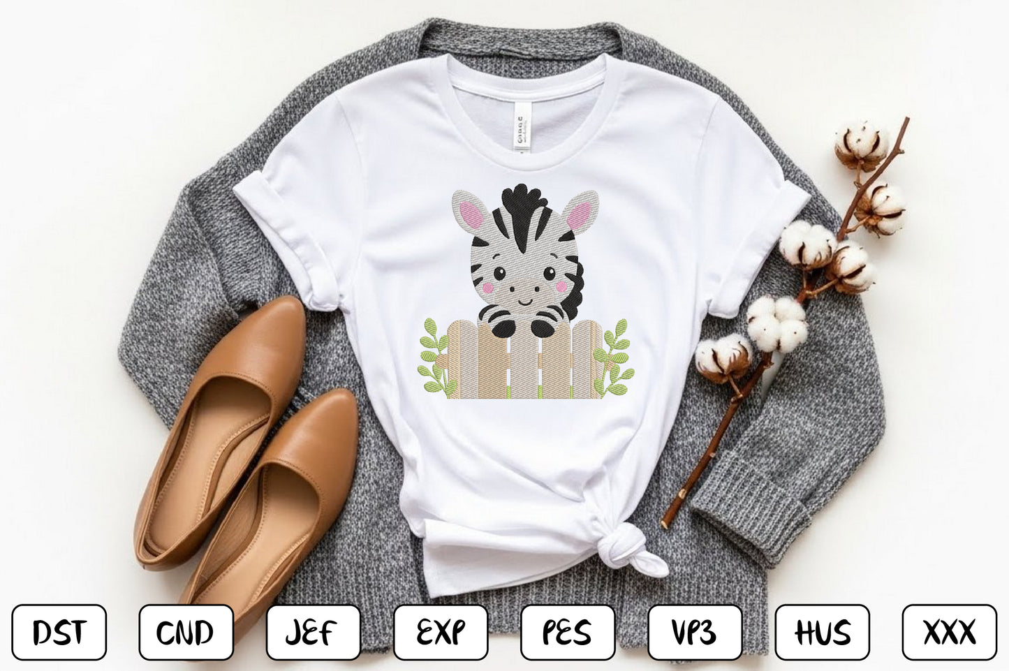 Cute Baby Zebra Embroidery Design, Adorable Zebra Machine Embroidery Pattern, Kawaii Zebra Embroidery Design