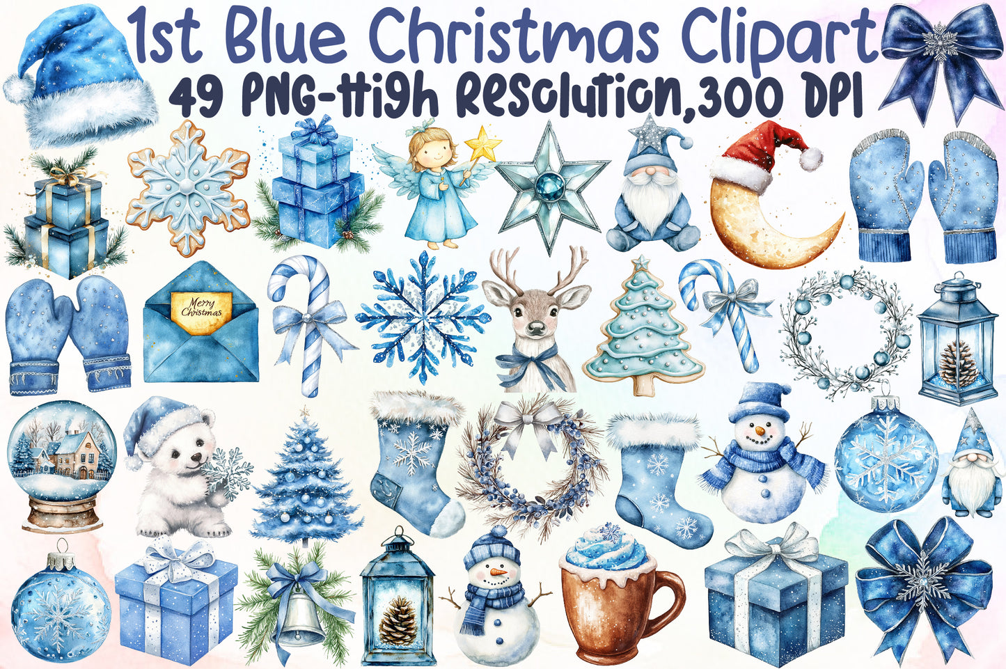 Baby First Blue Christmas Clipart PNG Bundle