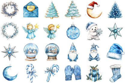 Baby First Blue Christmas Clipart PNG Bundle