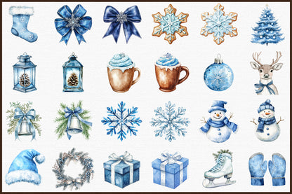 Baby First Blue Christmas Clipart PNG Bundle