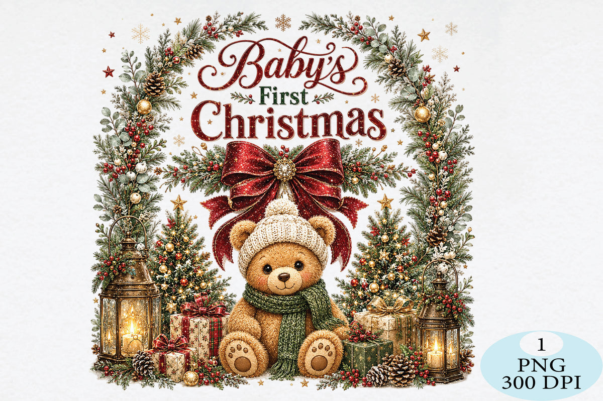 Baby's First Christmas Teddy Bear PNG