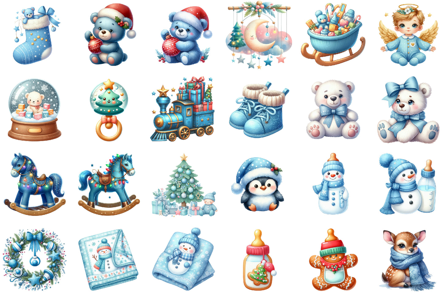 Baby's 1st Blue Christmas Clipart PNG Bundle