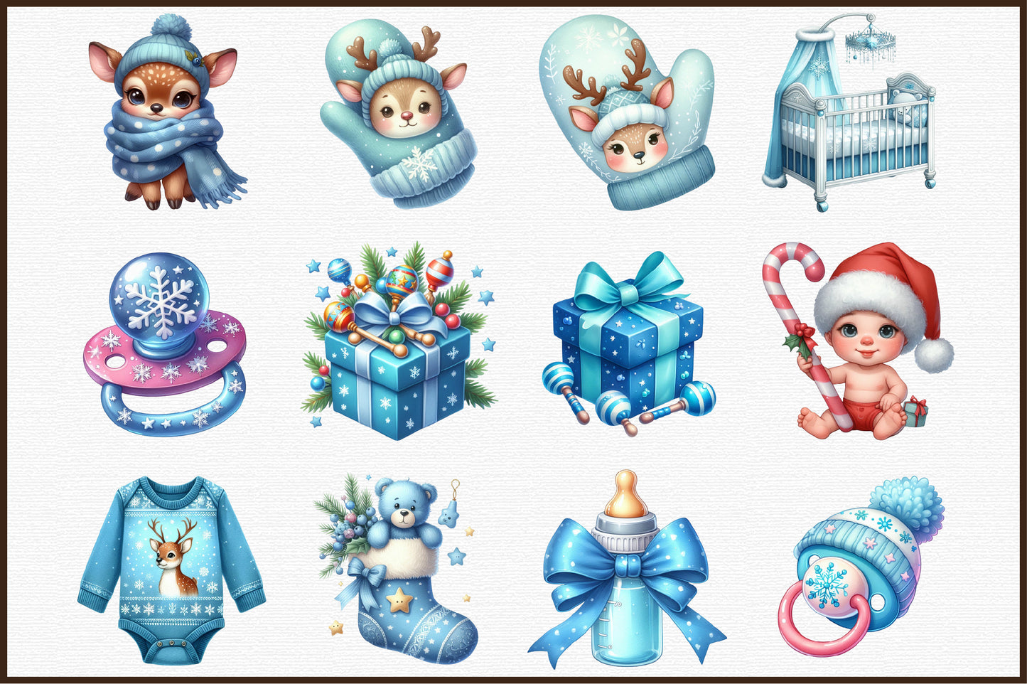 Baby's 1st Blue Christmas Clipart PNG Bundle