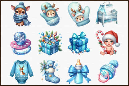 Baby's 1st Blue Christmas Clipart PNG Bundle
