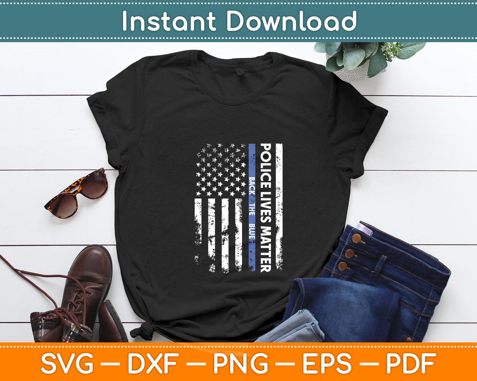 Back The Blue Thin Blue Line USA Flag Police Lives Matter Svg Digital Cutting File