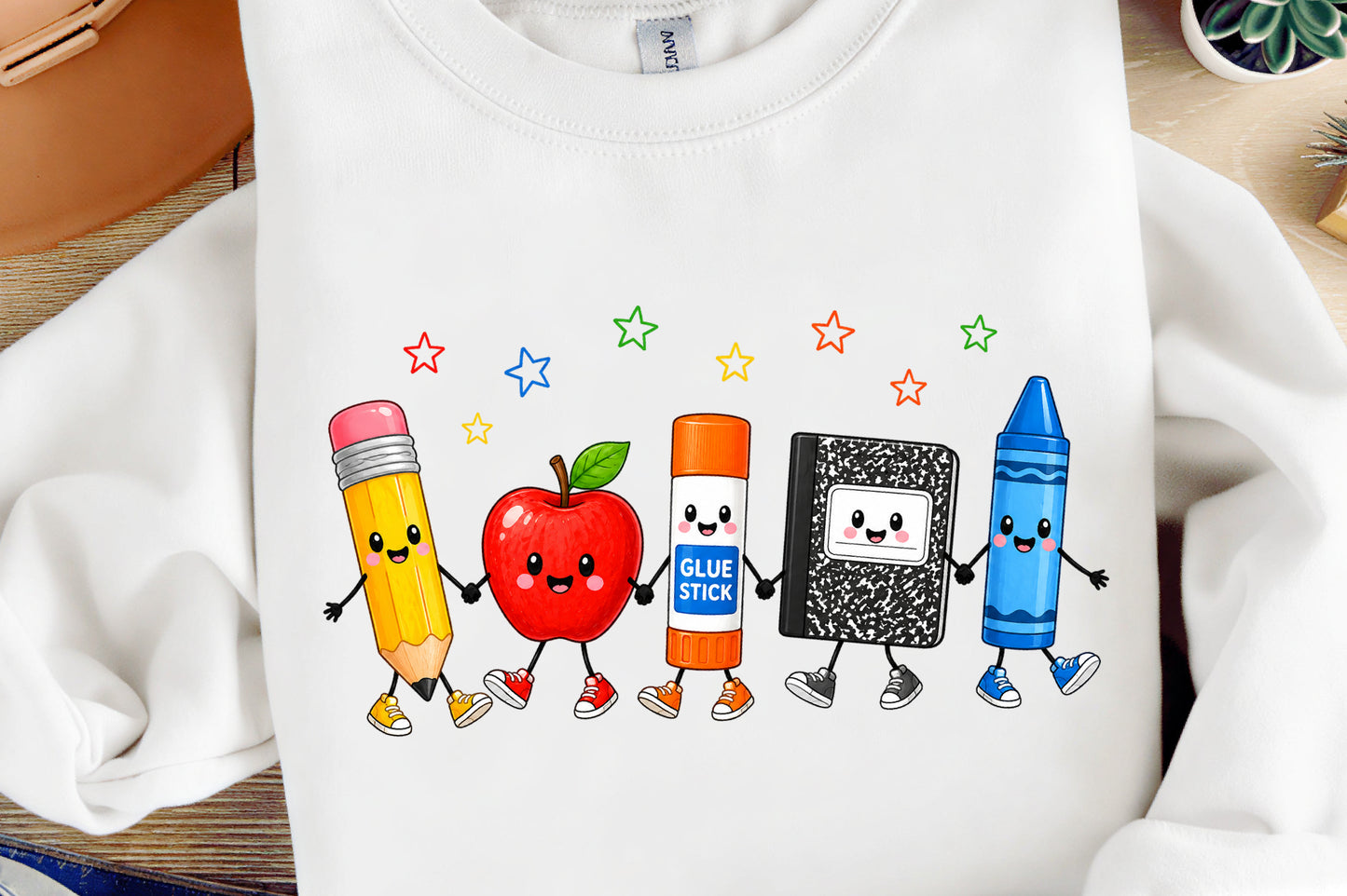 Back to School Supplies PNG Cute Cartoon Pencil Apple Crayon Clipart