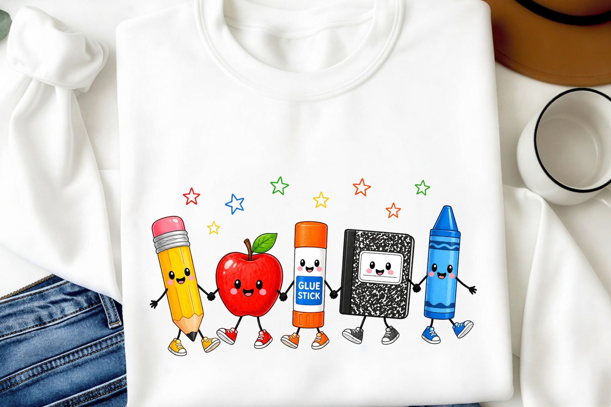 Back to School Supplies PNG Cute Cartoon Pencil Apple Crayon Clipart