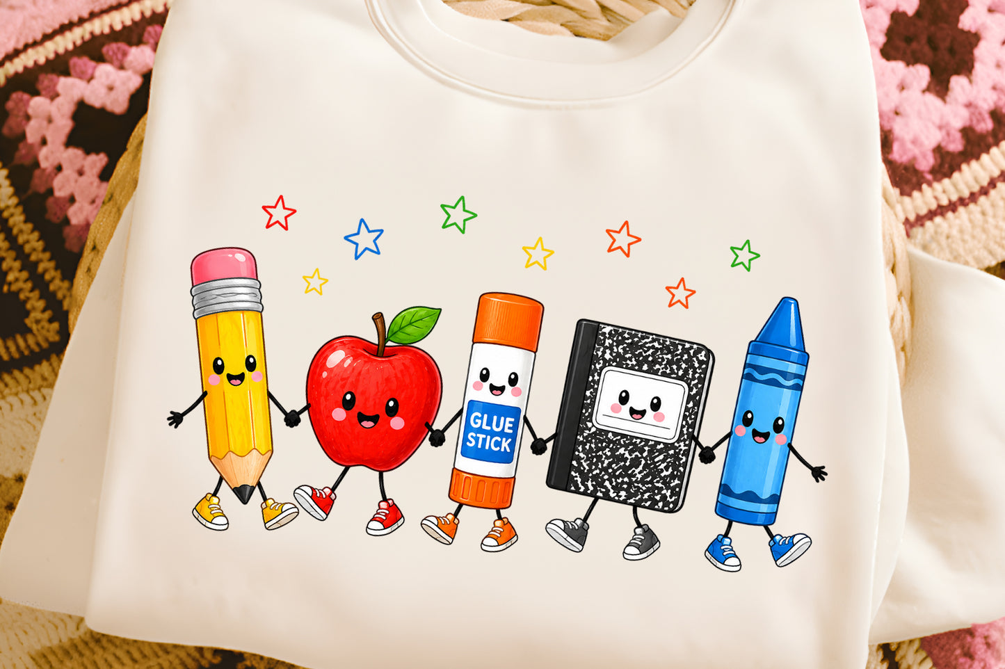 Back to School Supplies PNG Cute Cartoon Pencil Apple Crayon Clipart