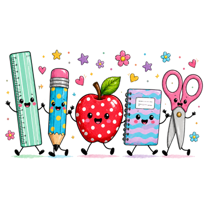 Back to School Friends PNG Cute School Supplies Apple Pencil Ruler