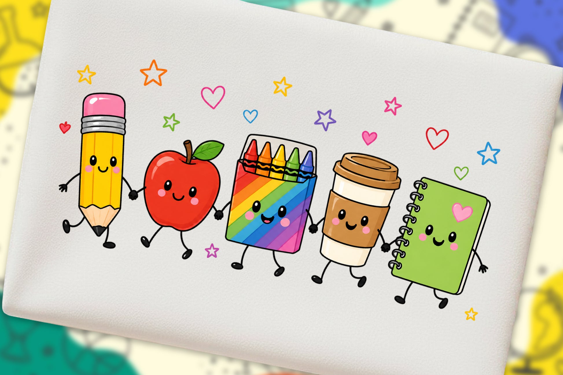 Back to School Friends PNG Cute Pencil Apple Crayon Notebook Clipart