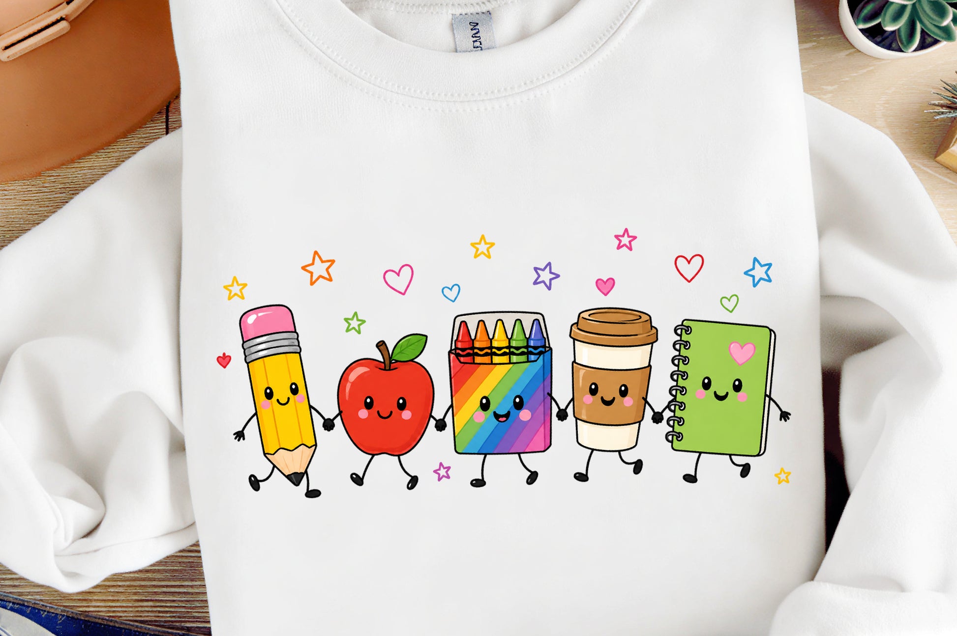 Back to School Friends PNG Cute Pencil Apple Crayon Notebook Clipart