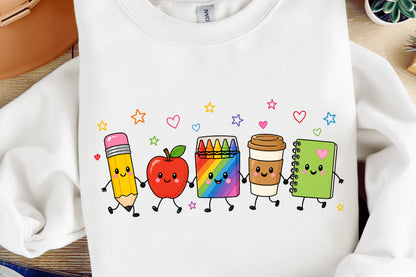 Back to School Friends PNG Cute Pencil Apple Crayon Notebook Clipart