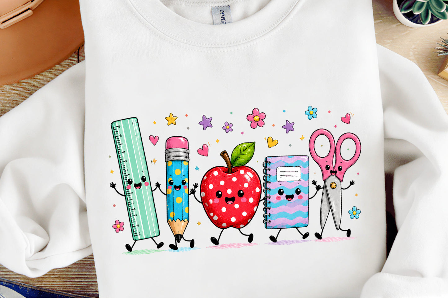 Back to School Friends PNG Cute School Supplies Apple Pencil Ruler