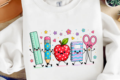 Back to School Friends PNG Cute School Supplies Apple Pencil Ruler