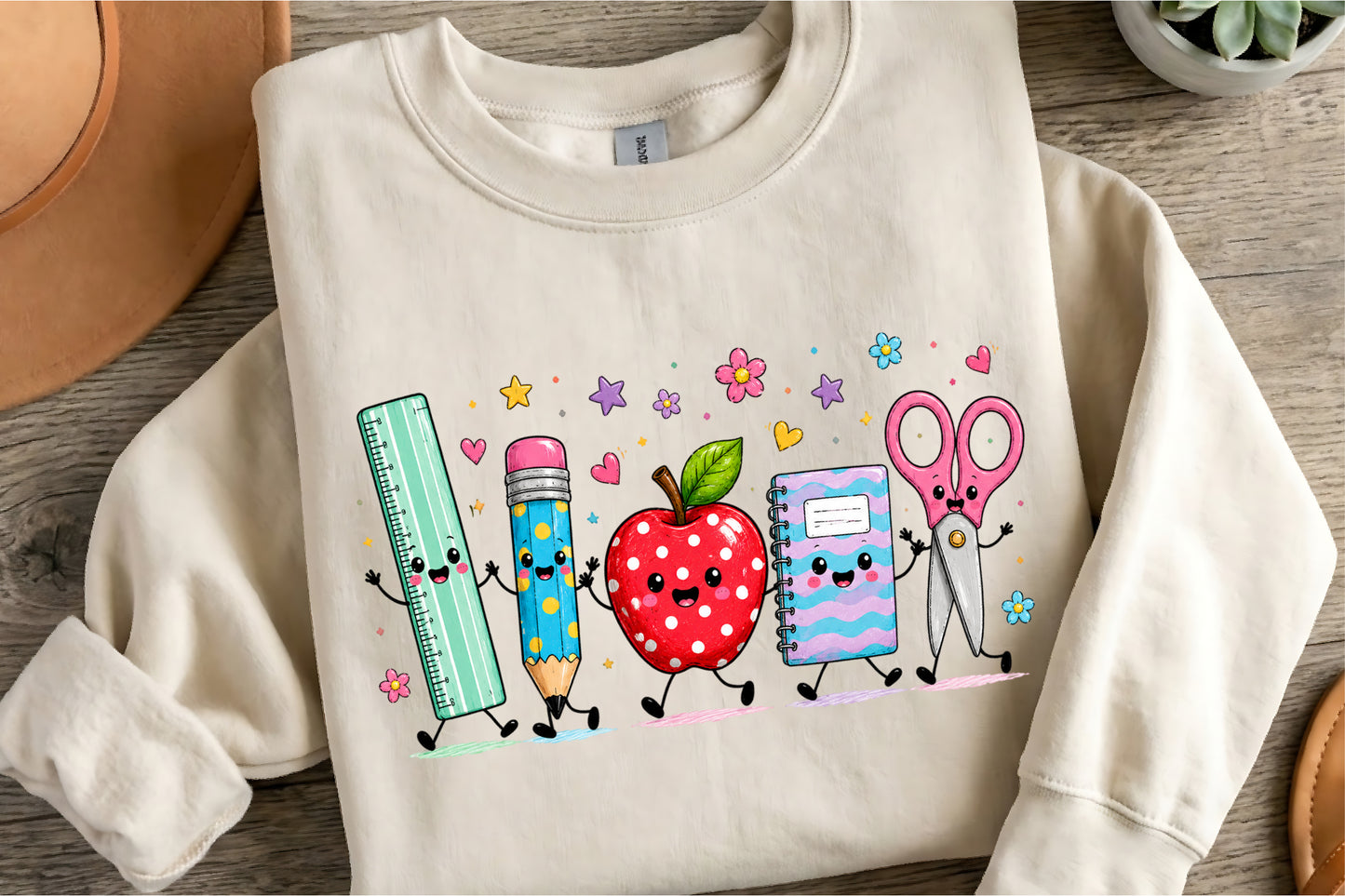 Back to School Friends PNG Cute School Supplies Apple Pencil Ruler