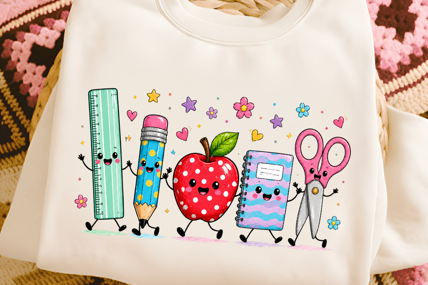 Back to School Friends PNG Cute School Supplies Apple Pencil Ruler