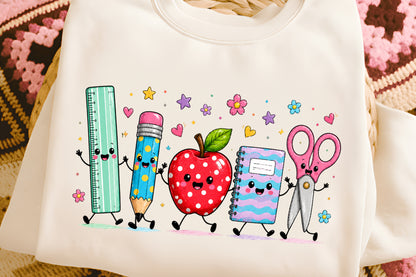 Back to School Friends PNG Cute School Supplies Apple Pencil Ruler