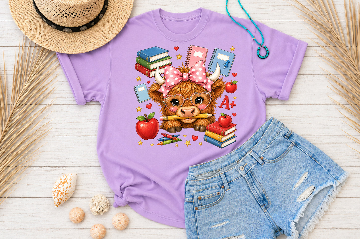 Back to School Highland Cow Sublimation PNG