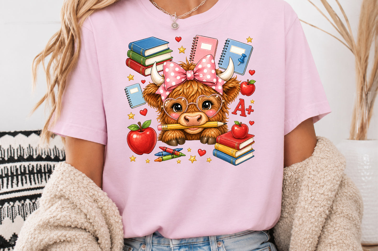Back to School Highland Cow Sublimation PNG
