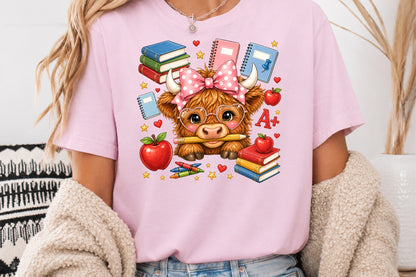 Back to School Highland Cow Sublimation PNG