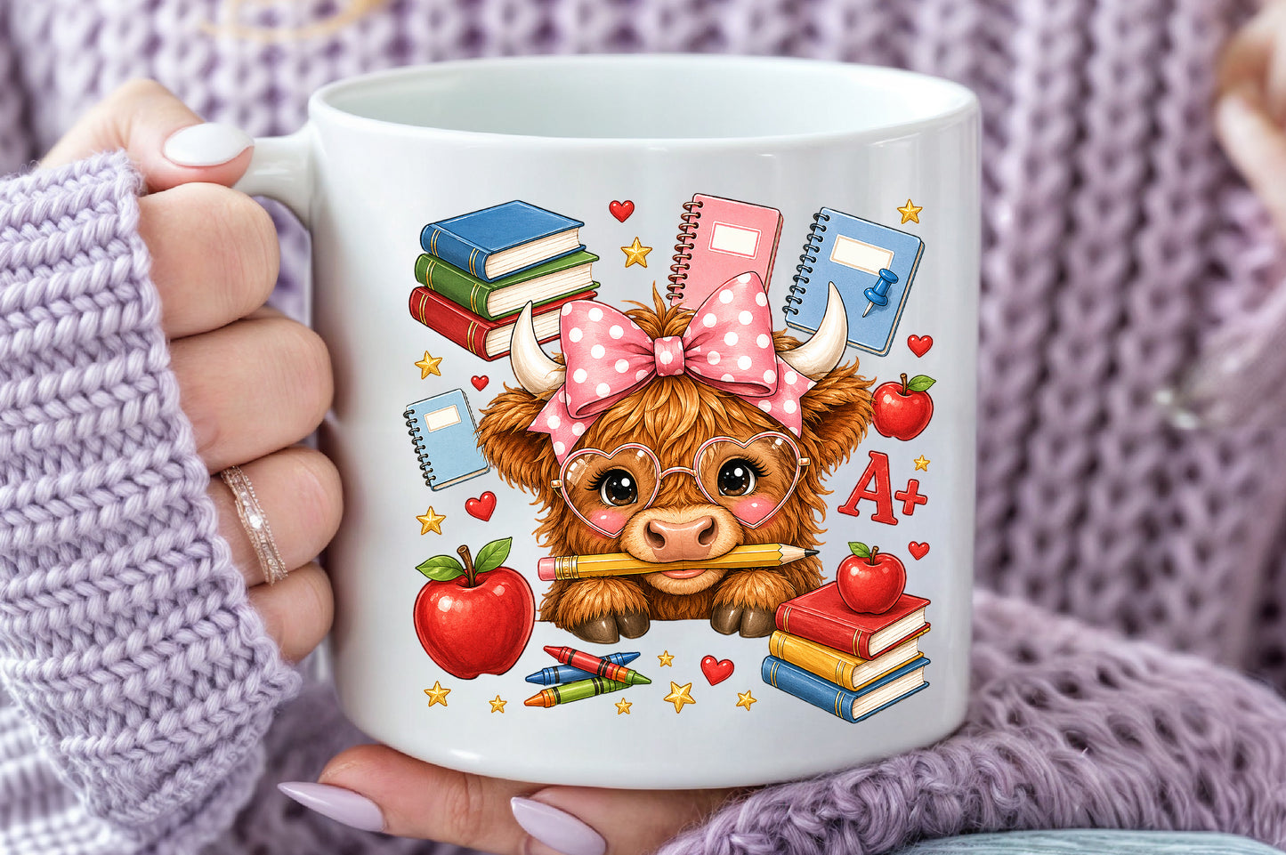 Back to School Highland Cow Sublimation PNG
