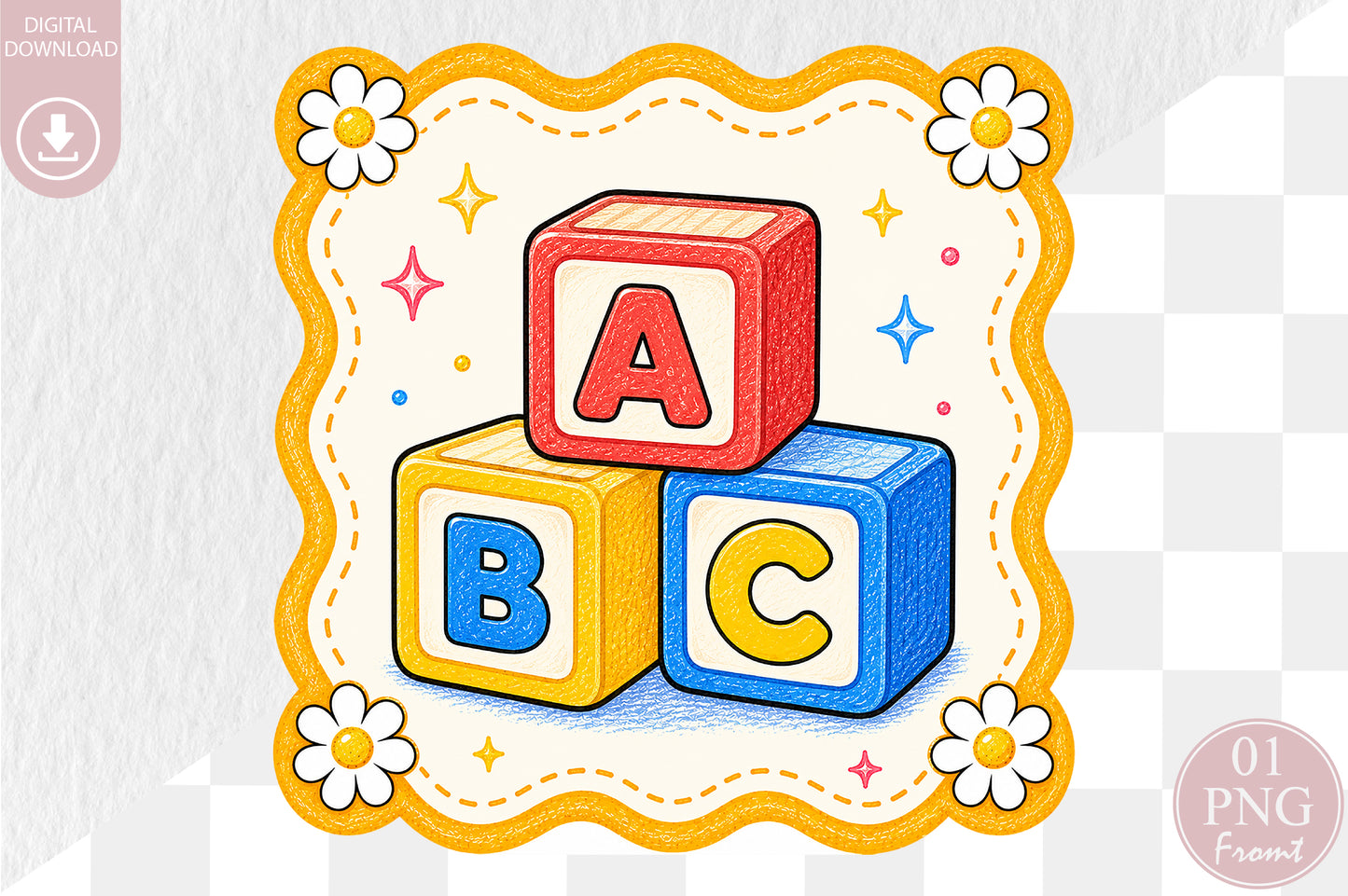 Back to School ABC Blocks PNG Cute Alphabet Sublimation