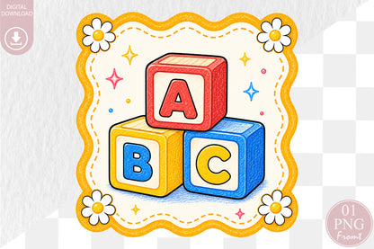 Back to School ABC Blocks PNG Cute Alphabet Sublimation