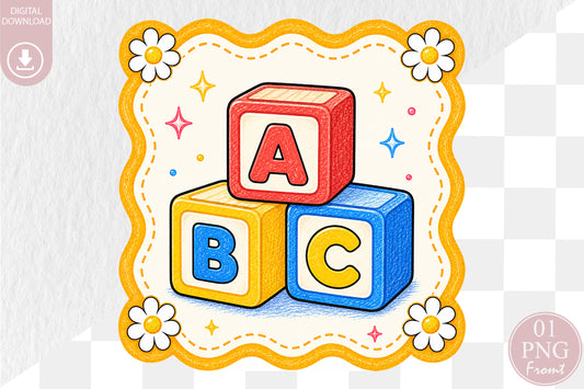 Back to School ABC Blocks PNG Cute Alphabet Sublimation