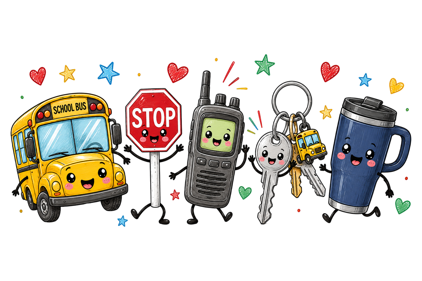 Back to School Bus Driver Doodle PNG Cute School Transportation Sublimation