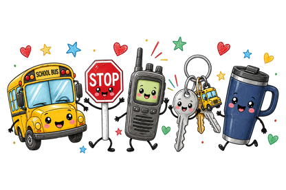 Back to School Bus Driver Doodle PNG Cute School Transportation Sublimation
