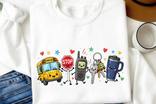 Back to School Bus Driver Doodle PNG Cute School Transportation Sublimation